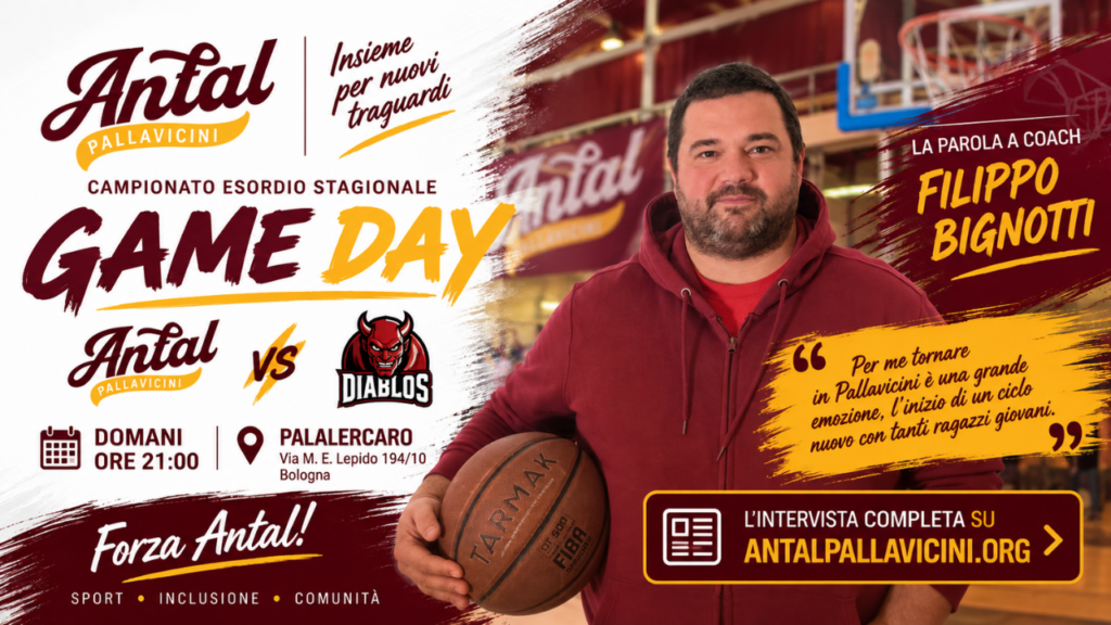 Coach Filippo Bignotti dell'Antal Pallavicini presenta l'esordio stagionale della Prima Squadra di basket contro i Diablos.
